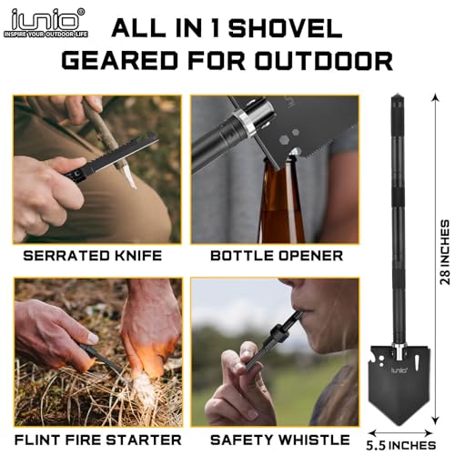 iunio 28in Survival Shovel Multitool with 17in Camping Axe & Carrying Bag, Military Entrenching Tool with Pickaxe, Collapsible Spade for Car Emergency Off-Road Trenching Gardening Snow - size: 28in Shovel+ 17.7in Axe