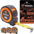 Wrango Tools 30 FT Tape Measure - Retractable Measuring Tape - Oversized & Double-Sided Print - Blade Lock, Finger Brake - High Performance Nylon Coating, 10' Stand-Out - 13' Reach / 1-1/16" Blade - size: 30 FT