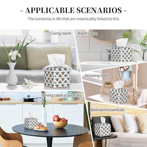 Honey Bee Tissue Box Cover Leather Tissue Box Holder Square Facial Paper Organizer Dispenser for Bathroom Kitchen Bedroom Vanity Countertop Night Stands - color: Honey Bee