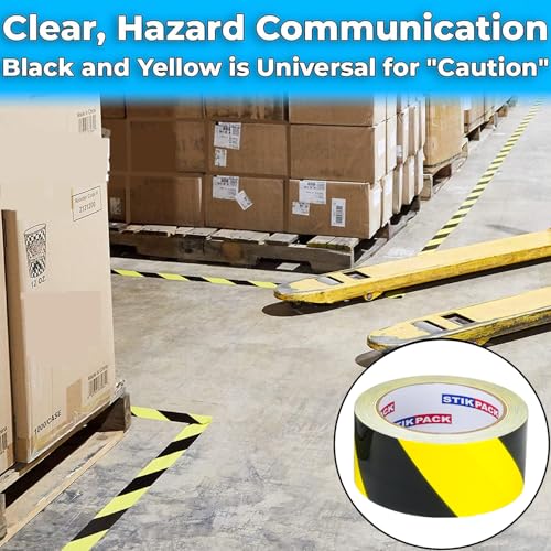 1 Pack Industrial Safety Floor Marking Tape, Black and Yellow Stripes, 2 Inches x 108 Feet, Safety Caution Tape, No Residue, Strong Adhesive, for Outdoor Construction Warning, Danger Zone