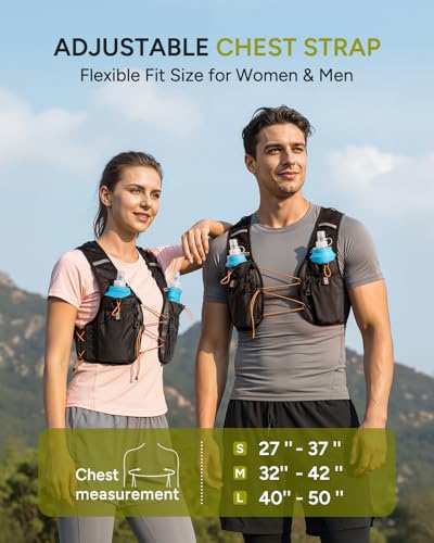 Sahara Sailor Running Vest for Women Men, 2PCS 500ml Soft Flasks, Adjustable Chest Waist Fit, Multi-Pockets, Lightweight Breathable Reflective Hydration Backpack for Running, Trail, Cycling, Hiking - size: L (42–50 in)