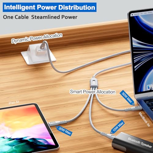 SIQIWO 100W USB C Multi Charging Cable, 4FT-1Pack PD3.0 Fast Charging Cable | 3 in 1 Multiple Charger Cord for iPhone17/16/15/MacBook Pro/Air/iPad/GalaxyS26/S25/ Pixel/Switch/PS5 (Charging Only,100W Max)
