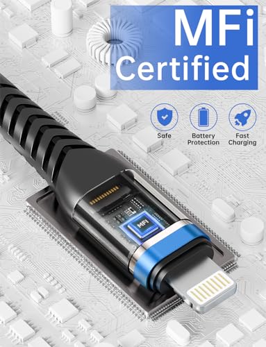 iPhone Charger [Apple MFi Certified] USB A to Lightning Cable 6FT, 3Pack | Nylon Braided Heavy Duty Fast iPhone Charging Cord for iPhone 14 13 12 11 SE X XS XR 8 7 6 6s 5, iPad Pro, Air, mini - Blue - color: Blue, size: 6FT, style: USB A to Lightning