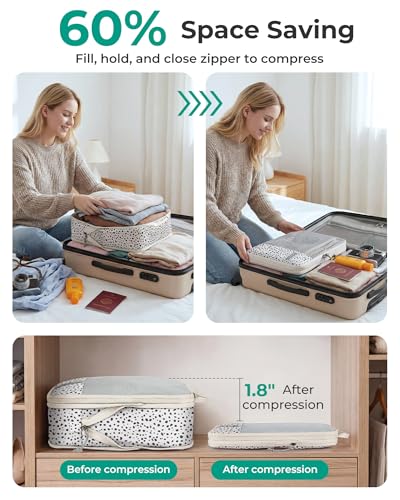 BAGSMART Compression Packing Cubes for Travel Essentials - color: Seaside Dots, size: Set of 6