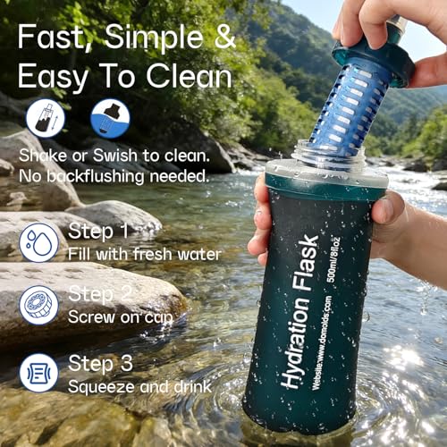 GUYI 700ml Collapsible Water Filter Bottle, Removes Impurities, BPA Free, Ultralight for Hiking, Camping, Cycling & Travel-Dusty Blue - color: 700ml, Dusty Blue
