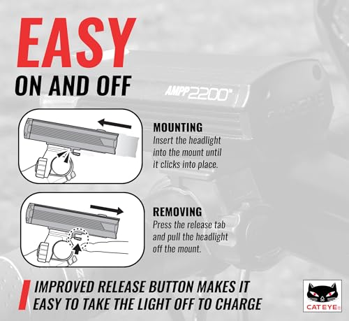 CATEYE AMPP USB Rechargeable Bike Light | Commuters, Road Cyclists & Mountain Bikers, Day & Night Riding Modes, IPX4 Waterproof, Tough & Durable - style: Ampp2200