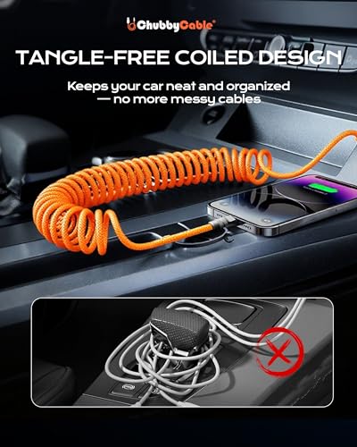 chubbycable USB A to C 120W Braided Coiled Charging Cable, All Orange, 6FT | 45,000+ Bend Tested, 480Mbps Data Transfer, E-Marker Safety Chip, Strong Elasticity, Retracts to Stay Neat - color: Orange+Orange, style: USB A-Type C
