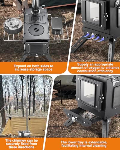 Camping Wood Stove，Wood Burning Tent Stove，Portable Hot Tent Stove for Camping, Hunting, Ice Fishing，Cooking，Shelter - color: Black