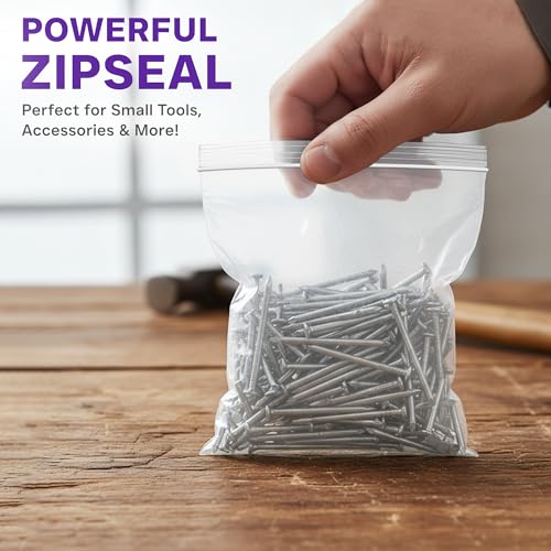 Heavy Duty Zip Seal Lock Bags, 4"x4" Extra Thick Storage Bags, 50 Pack | Small, Waterproof, Reusable Clear Poly Plastic Baggies, Resealable Zipper, for Tools, Parts, Hardware, Jewelry, Food & Snacks - size: 4"x4"