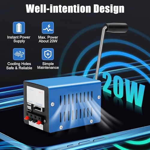 Crank Generator, 20W All-Metal Hand Crank Generator, 28V Output Portable Hand Charger with Multi-Device Charging for Camping, Hiking, Emergency Preparedness
