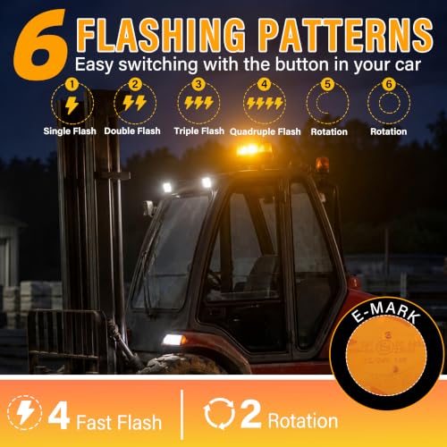 1Pcs Led Beacon Light Yellow Strobe Lights for Trucks 12V 24V Orange Beacon Light Rotating Beacon with 6 Modes for Car Truck UTV SUV Tractor Forklift Golf Cart Trailer