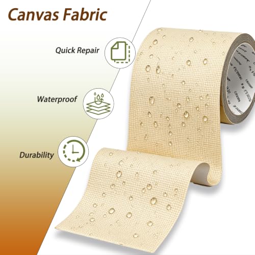 4×70 Inch Canvas Repair Patches Fabric Patch Self-Adhesive Canvas Repair Tape Waterproof Outdoor Gear Patch for Boat Cover Awning Sofa Chair Couch Tent Bag (Beige) - color: Beige