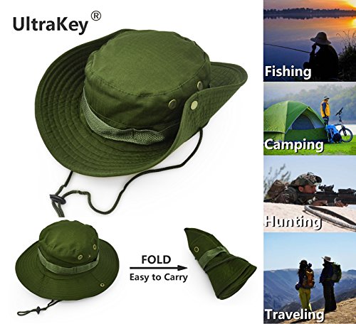 Outdoor Wide Brim Sun Protect Hat, Classic US Combat Army Style Bush Jungle Sun Cap for Fishing Hunting Camping - color: Army Green
