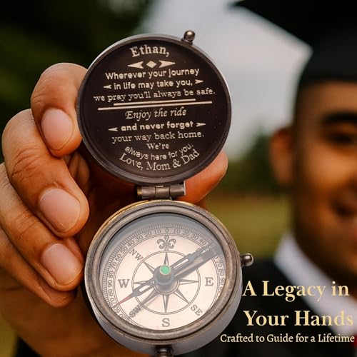Custom Engraved Compass for Men – Personalized Brass Pocket Compass Gift | Vintage Antique Engravable Keepsake, Son, Husband, Dad, Grandson, Graduation, Fathers Day, Anniversary, Retirement, Christmas