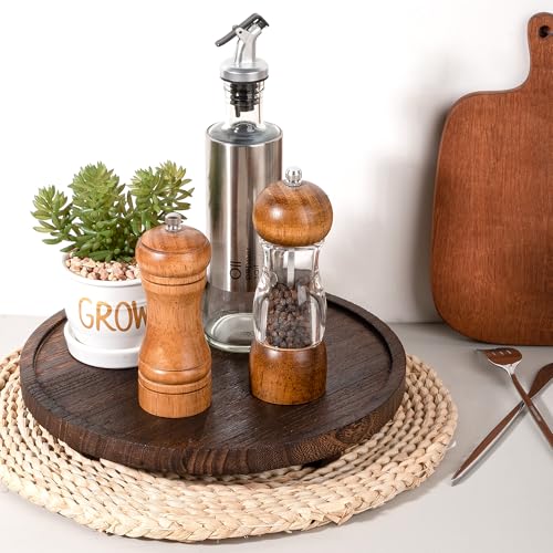 Round Decorative Tray Farmhouse Kitchen Decor Soap Dish, 11" Dark Brown | Waterproof, Lightweight, Easy Clean, Wood Riser Pedestal Stand Accessories for Office Desk, Vanity, Counter, Sink - color: Dark Brown, size: 11"