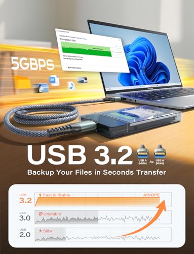 AINOPE USB to USB Cable, 10FT*1Pack USB 3.0 A to A Male to Male Cable [Never Rupture] Double End Type A Cord for Data Transfer, Compatible with Hard Drive Enclosures, Laptop Cooler, KVM, DVD Player - color: Grey, size: 10FT