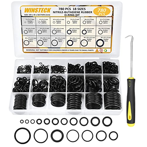 780PCS 18 Sizes Rubber O Ring Assortment Kit with 180° Pick & Hook Tool | O Ring Set of home, Universal Nitrile Rubber Pressure Washer, for Hose, Faucet, Automotive, Air and Gas Sealing Repair - size: 780PCS