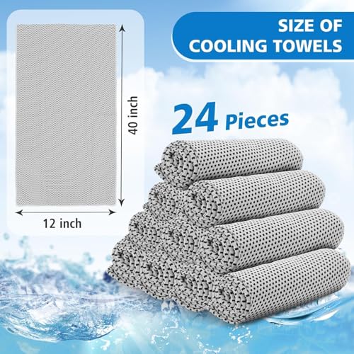24 Pack Cooling Towels Bulk for Neck and Face 40"x12" Ice Cooling Sweat Rags Microfiber Soft Breathable Soft Chilly Towel for Yoga Golf Sport Running - color: Light Gray