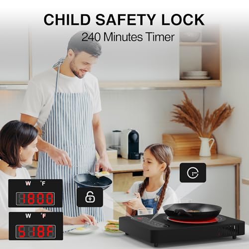 Single Burner Electric Cooktop 1800W,110V Electric Stove Top Burner | Portable Stove with LED Touch Control 10 Power Level, Hot Plate with Child Safety Lock, Timer and Overheat protection - size: Single Electric Cooktop
