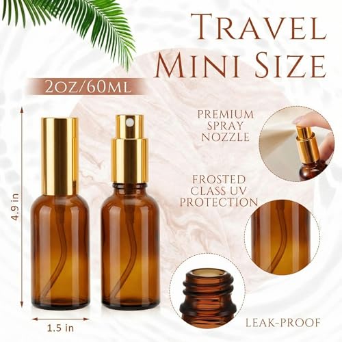 Roshtia 30 Pcs Glass Spray Bottle Clear Empty Bottles Small Refillable Reusable Perfume Bottle with Fine Mist Sprayer Pump for Face Body Travel(2 oz,Amber) - color: Amber, size: 2 oz