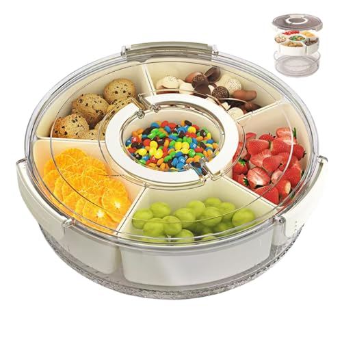 Snackle Box Container Divided Rotating Serving Tray with Lid and Handle