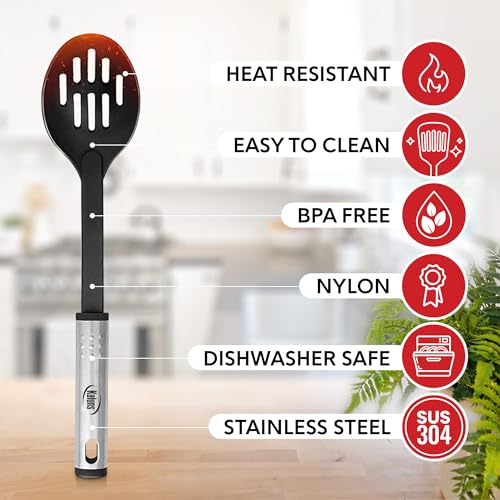 Kitchen Utensils Set, 10 Nylon Stainless Steel Cooking Utensils, Non Stick and Heat Resistant Cookware set New Chef's Gadget Tools Collection - color: Black