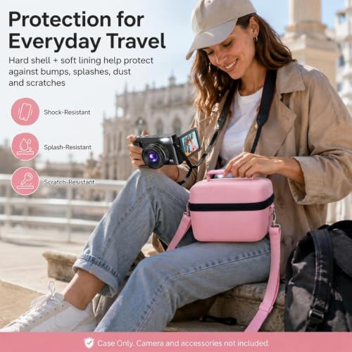 Comecase Large Travel 4K Vlogging Camera Case for Duluvulu/for AUREAPIX | Outdoor Camera Storage with 2 Dividers and Mesh Pocket, for Vloggers and Content Creators, Trip Ready, Pink - Case Only - color: Pink+Black Zipper, size: L