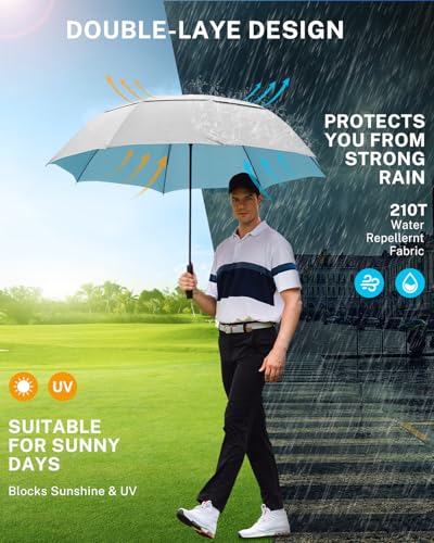 Gonex 62/68/72/80 Inch Golf Umbrella, Auto Open, Windproof, UV Protection - color: Silver/Lake Blue, size: 72 inch