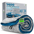 KKV Full-Sized SUV Drying Towel, 48”x24” Dual Sided Microfiber Car Cleaning Towel with Twisting Yarn Technique, 1400GSM Super Absorbent, Scratch-Free, Machine Washable (LightGrey-MarineBlue) - color: Lightgrey-marineblue