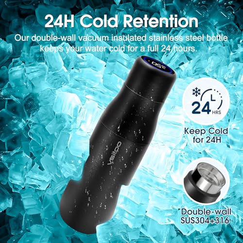 VSITOO S1 15oz Mini Insulated Stainless Steel Self-Cleaning Water Bottle | Mini 15oz Insulated Bottle for Purses & School Bags, With Auto Self-Cleaning, Touchscreen, 30-Day Battery & 24H Cold - color: Black, size: 14.8 Ounces