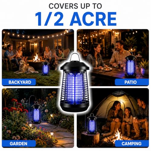 Bug Zapper Outdoor,4200v Mosquito Zapper Killer,Covers 1/2 Acre | Electric Bug zapper Helps Eliminate Mosquitoes and Flying Insects Outdoors. Ideal for Patio Backyard Garage. Easy-clean Tray
