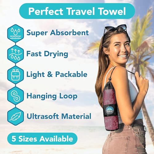 Youphoria Microfiber Travel Towel Fast Drying Lightweight - Quick Dry Towel for Camping, Beach, Backpacking, Hiking & Sport - color: Ruby/Gray, style: 12" x 24" (X-Small)