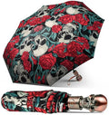 Skull Handle Windproof Travel Umbrella Compact Portable, Auto Open Close | Luxury Gothic Skull Grip with One-Touch Automatic Open, Wind Resistant and Sturdy for Rain, Lightweight to Carry Daily - color: 01.Rose
