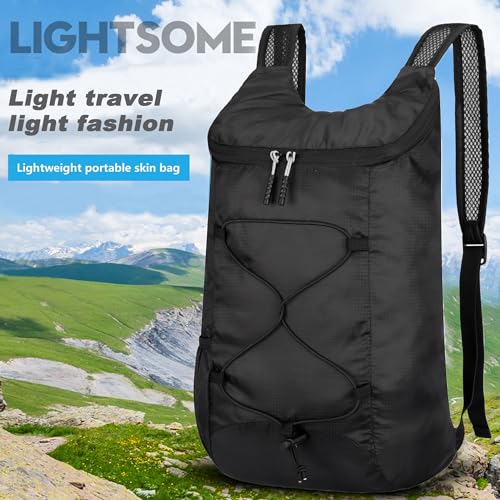 levayhill 16L Foldable Hiking Backpack,Small Packable Daypack,Black | Lightweight ,Outdoor Collapsible Rucksack,Ultralight Folding Back Pack, Water Repellent, Men Women Travel Gym, Easy Carry-on - color: Black