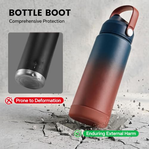Fijinhom 24 oz Insulated Water Bottle with Straw Lid, Stainless Steel Water Bottles, Double Wall Vacuum, Portable Handle & Non-slip Bottom, BPA Free Leak Proof Metal Bottles, Keep Cold 24H, Blue/Red - color: Blue/Red, size: 24 Ounces