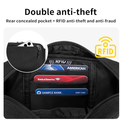 Mini Hiking Waist Bag, 3-Pocket 1.7L RFID Blocking Fanny Pack for Men Women - color: Black