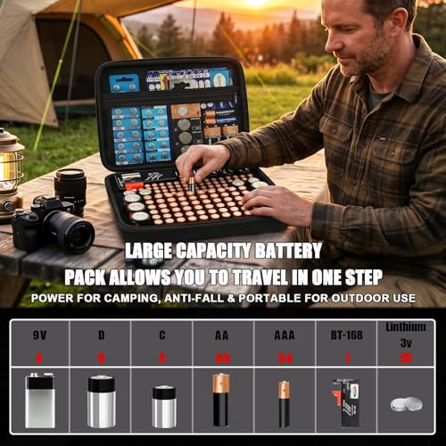 Comecase Battery Organizer Storage Case with Tester, Holds 164+ Batteries - size: Large 164+ Batteries