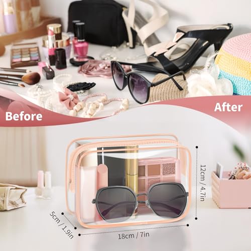 TISRATOK 12 PCS Clear Makeup Bags with Zipper, TSA Approved Toiletry Pouch - color: Orange Pink, size: medium