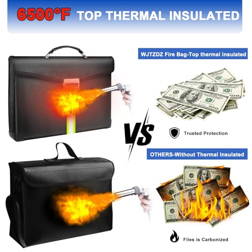 6500°F Fireproof Document Bag with Lock,Upgraded Fireproof/Waterproof Money Bag with Zipper/Reflective Strip,Storage Pouch for A4 Letter Size Document,Cash,Cell Phone,Passport - color: Deep Black, size: X Large Size