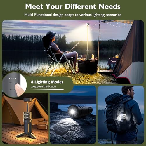 Telescopic Camping Lights,Rechargeable Camping Lantern | Portable Outdoor Tent Light,Hiking,Emergency,Fishing,Camping essentials,IP54 Waterproof（Gray） - color: Gray