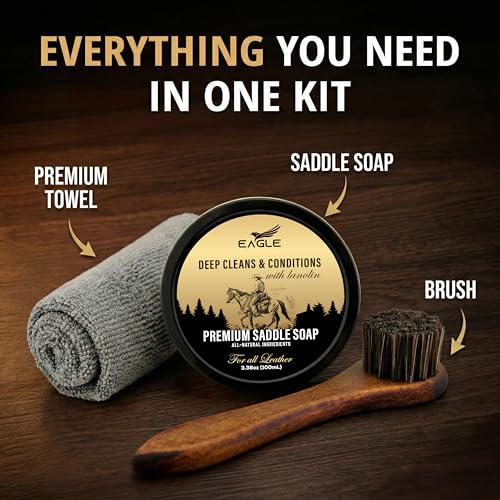 Eagle Saddle Soap for Leather – 3-Piece Saddle Soap Kit for Leather Cleaning, Boots, Tack, and Saddles – Includes Applicator and Cloth – Leather Soap and Conditioner for Leather Boots and Tack Care