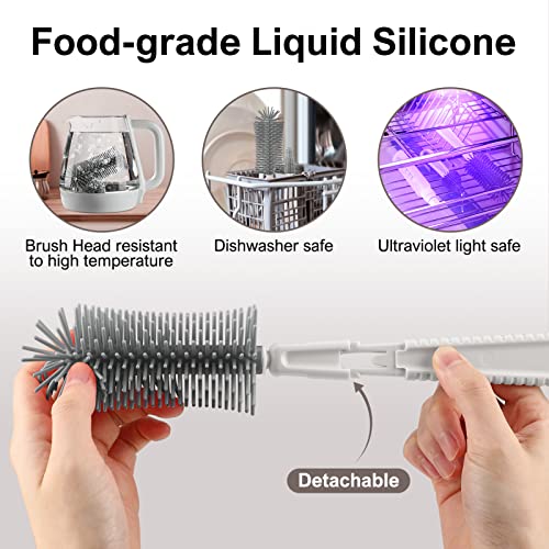 Baby Bottle Brush,6 in 1 Bottle Cleaner Set with Extendable Silicone Bottle Brush,Drying Rack,Nipple & Straw Brushes,Soap Dispenser & Organizer Case,Ideal Gifts for Babies& Moms - color: White