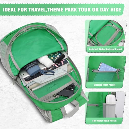 ZOMAKE Lightweight Packable Backpack, Foldable Small Travel Day Pack - color: Grass Green