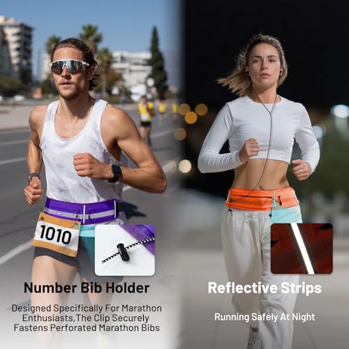MIER Running Belt for Women & Men, Fanny Pack with Marathon Bib Clip Orange - color: Orange
