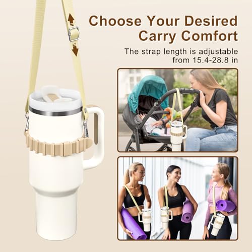 Water Bottle Holder with Strap for Stanley Cup Accessories,Adjustable Shoulder Strap Compatible with Stanley Tumbler,Owala,Hydroflask, YETI and More - color: Khaki
