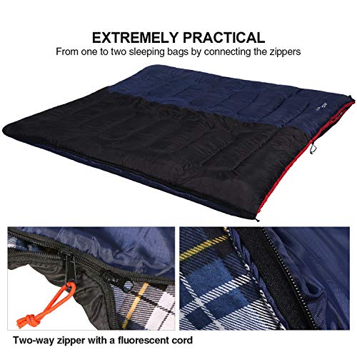 REDCAMP Cotton Flannel Sleeping Bag for Camping Backpacking, Adults Cold Weather Envelope Sleeping Bags with 2/3/4/6lbs Filling - color: Blue with 2lbs Filling