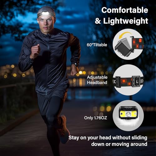 MIOISY Headlamp Rechargeable, Ultra Bright LED Head Lamp Flashlight with White Red Light, Motion Sensor Waterproof Headlight,8 Modes Head Lights for Outdoor Camping Fishing Running-4 Pack - size: 4 Packs
