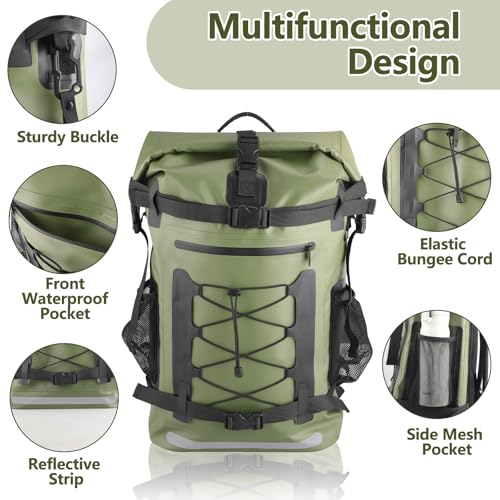 Waterproof Backpack, 40L Large Capacity Dry Bag, Hiking Travel Backpack | Roll-Top, Heavy Duty, Reflective Strips, Wear-Resistant, Tear-Resistant Backpack for Kayaking, Hiking, Rafting, Boating