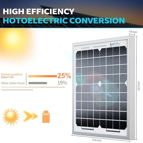 ACOPOWER HY010-12M Mono Solar Panel for 12V Battery Charging RV Boat, Off Grid, 10W | 10W small solar panel for 12V battery charging, ideal for RV, boat, marine and off-grid applications - size: 10W