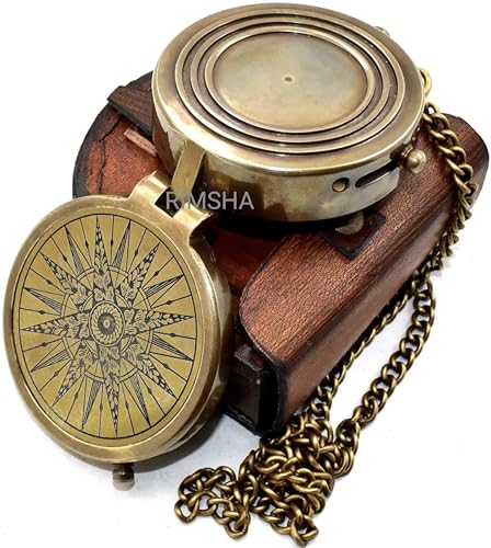 Military Compass for Hiking and Survival- Waterproof Brass Nautical Pocket Compass with Leather Carry Case & Chain for Camping Hunting Climbing Exploring Geology Outdoor Activities